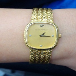 台中流當品拍賣 流當手錶 原裝 Girard Perregaux GP 芝柏 18K金 手上鏈 女錶 9成新 ZR326