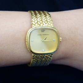 台中流當品拍賣 流當手錶 原裝 Girard Perregaux GP 芝柏 18K金 手上鏈 女錶 9成新 ZR326