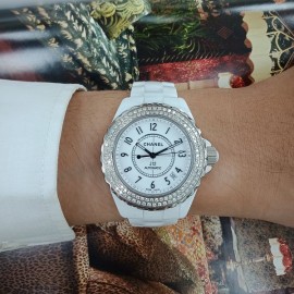 台中流當品拍賣 原裝 CHANEL 香奈兒 J12 38mm 陶瓷 雙鑽圈 自動 女錶 9成5新 特價出清