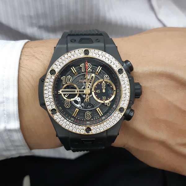 彰化流當品拍賣 原裝 HUBLOT 宇舶 BIG BANG 鑽圈 48mm 自動 男錶 9成5新 盒單 ZR423